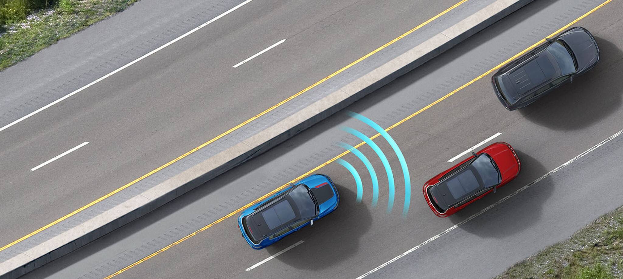 2025 jeep compass showcasing a safety feature on a highway